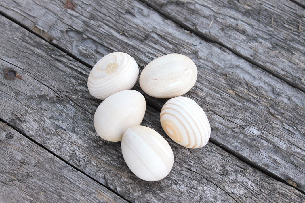 Wooden chicken Eggs 40 mm - set of 5 - natural eco friendly - made from Carpathian pine-tree
