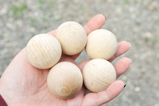 Set of 5 - 40 mm big wooden bead (wooden ball) WITHOUT hole - natural eco friendly