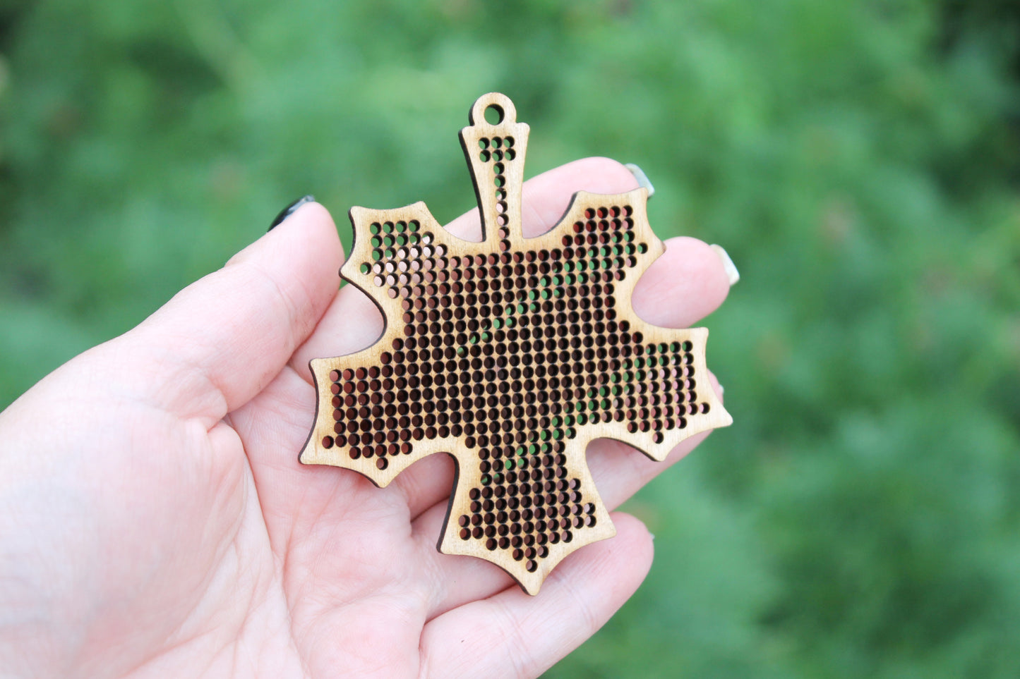 Maple Leaf - Cross stitch pendant blank - blanks Wood Needlecraft Pendant, Necklace or Earrings - wooden cross stitch blank