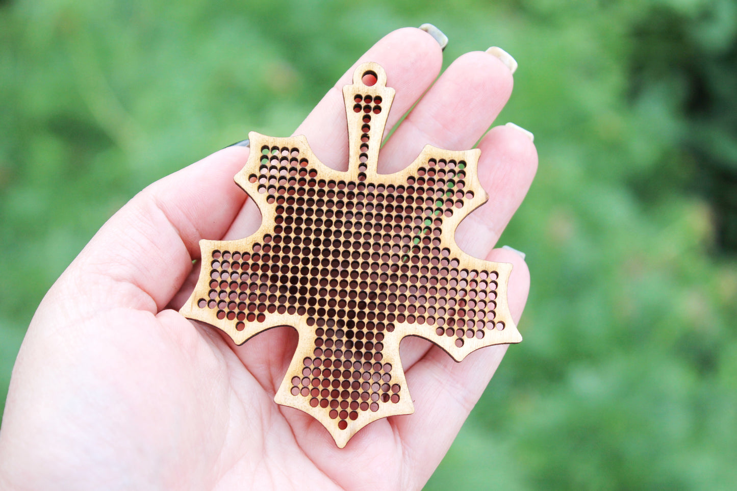 Maple Leaf - Cross stitch pendant blank - blanks Wood Needlecraft Pendant, Necklace or Earrings - wooden cross stitch blank