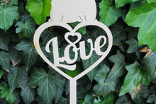 Load image into Gallery viewer, Love, heart, cats shape Laser Cut Cake Topper - 15 inches - Wedding - Bridal Shower - Anniversary - Engagement topper
