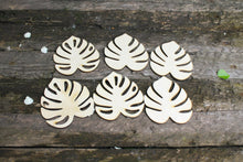 Load image into Gallery viewer, Set of 6 - Monstera leaf laser cut unfinished coasters 3.6 inches - made of high quality plywood - Leaf table decor, Modern coasters
