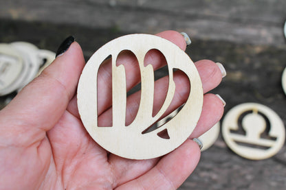 Zodiac pendants, set of 12 zodiac pendants - laser cut zodiac pendant - plywood zodiac set- unfinished zodiac pendant