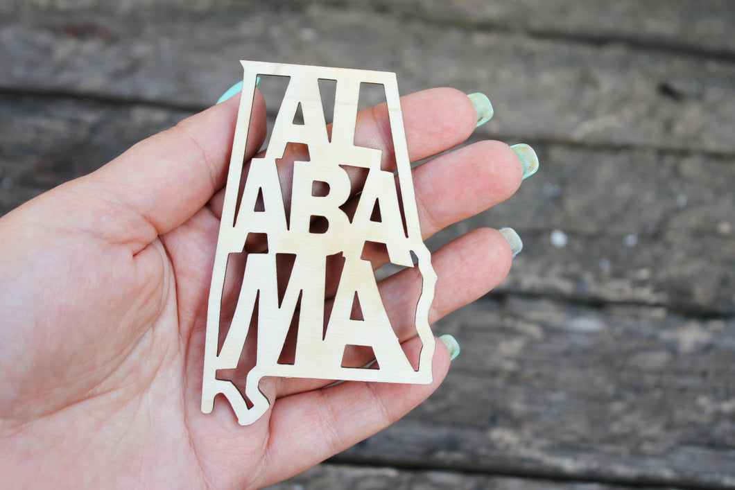 Alabama state inscription - Laser Cut - unfinished blank-3.5 inches - Alabama Map Shape Text, Pattern, Stencil, Outline - Sweet Home Alabama