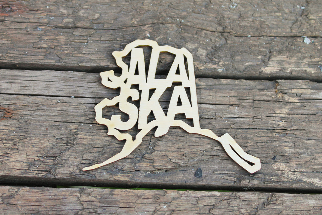 Alaska state inscription - Laser Cut - unfinished blank - 2.6 inches - Alaska Map Shape Text, Pattern, Stencil, Outline