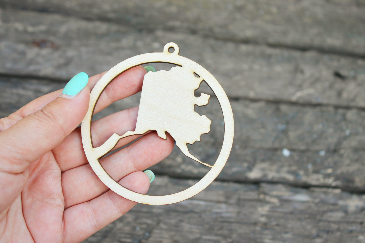 Alaska state pendant - Laser Cut - unfinished blank - 3.1 inches - Alaska Map Inside Circle