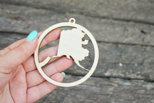 Load image into Gallery viewer, Alaska state pendant - Laser Cut - unfinished blank - 3.1 inches - Alaska Map Inside Circle
