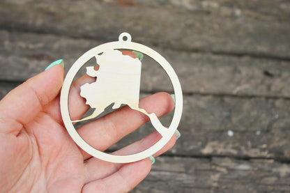 Alaska state pendant - Laser Cut - unfinished blank - 3.1 inches - Alaska Map Inside Circle