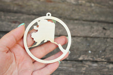 Load image into Gallery viewer, Alaska state pendant - Laser Cut - unfinished blank - 3.1 inches - Alaska Map Inside Circle

