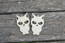 Load image into Gallery viewer, SET OF 2 - Wooden cats pendant/earrings base for jewelry making - 2 inches, unfinished jewel base, jewel supply, wooden pendant
