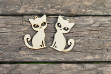 Load image into Gallery viewer, SET OF 2 - Wooden cats pendant/earrings base for jewelry making - 2 inches, unfinished jewel base, jewel supply, wooden pendant-1
