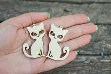 Load image into Gallery viewer, SET OF 2 - Wooden cats pendant/earrings base for jewelry making - 2 inches, unfinished jewel base, jewel supply, wooden pendant-1
