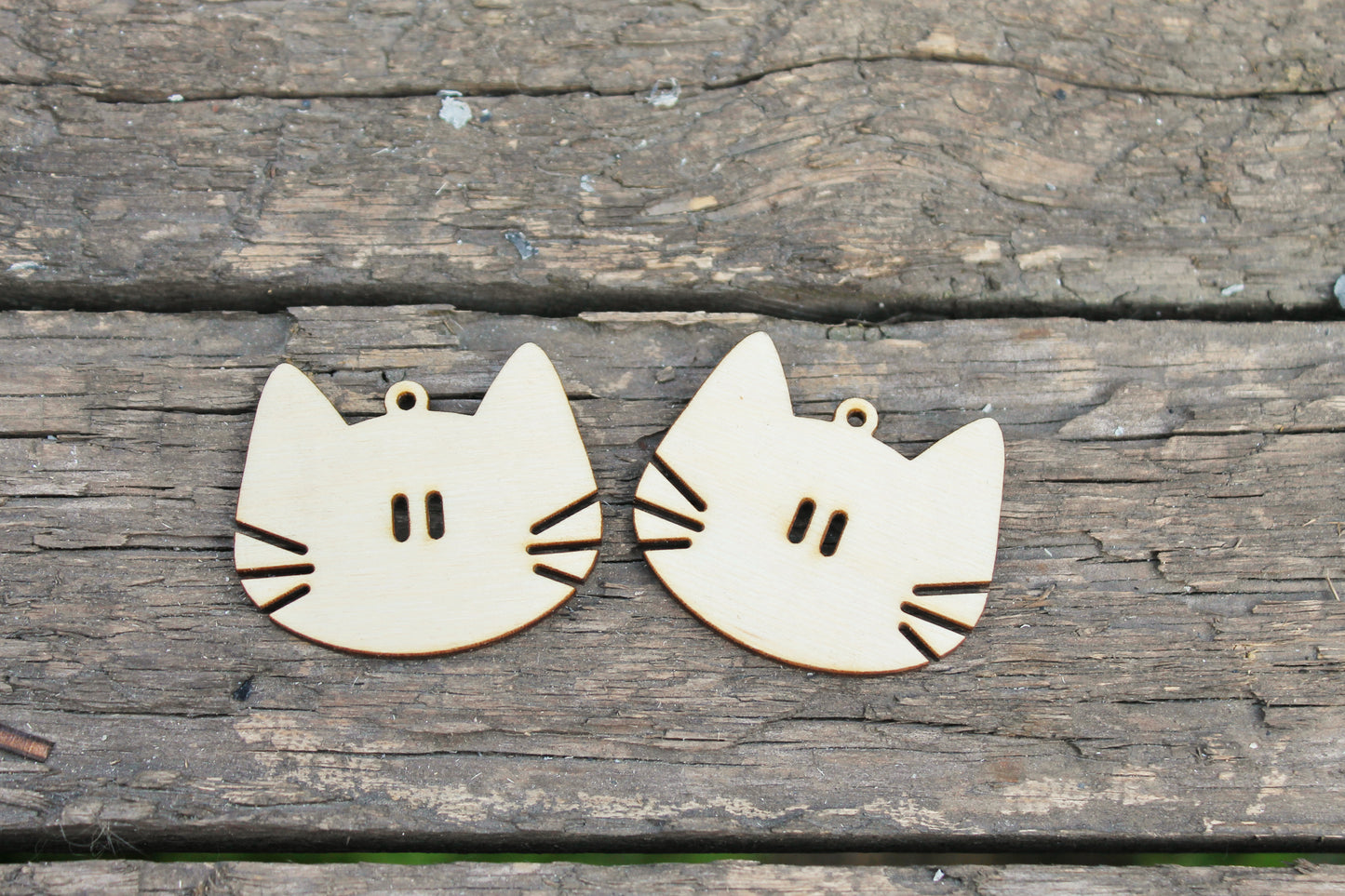 SET OF 2 - Wooden cats pendant/earrings base for jewelry making - 2 inches, unfinished jewel base, jewel supply, wooden pendant-3