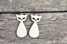 Load image into Gallery viewer, SET OF 2 - Wooden cats pendant/earrings base for jewelry making - 2 inches, unfinished jewel base, jewel supply, wooden pendant-4
