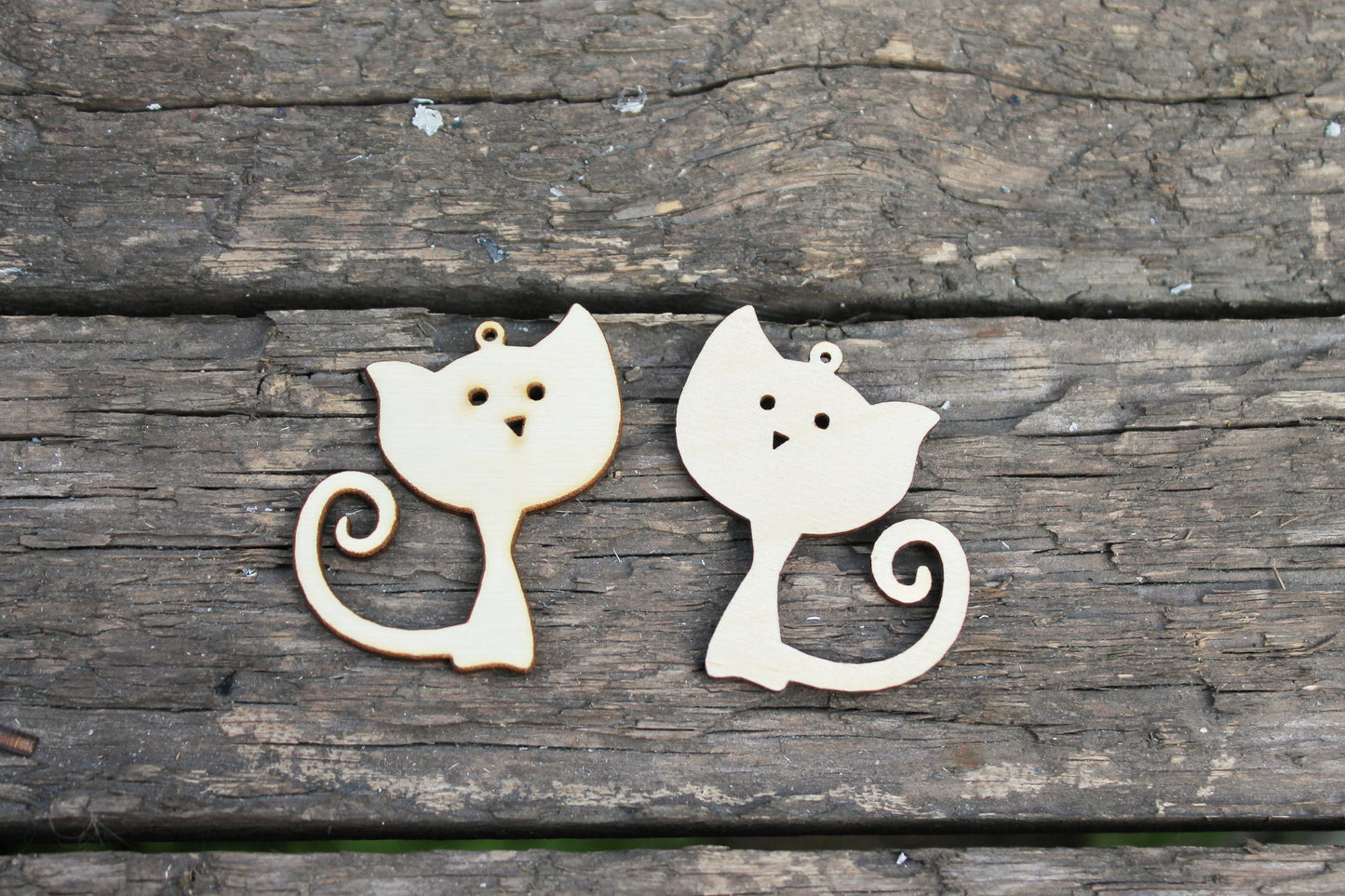 SET OF 2 - Wooden cats pendant/earrings base for jewelry making - 2 inches, unfinished jewel base, jewel supply, wooden pendant-5