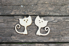 Load image into Gallery viewer, SET OF 2 - Wooden cats pendant/earrings base for jewelry making - 2 inches, unfinished jewel base, jewel supply, wooden pendant-5
