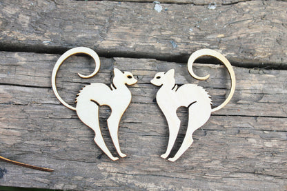 SET OF 2 - Wooden cats pendant/earrings base for jewelry making - 2.4 inches, unfinished jewel base, jewel supply, wooden pendant-8