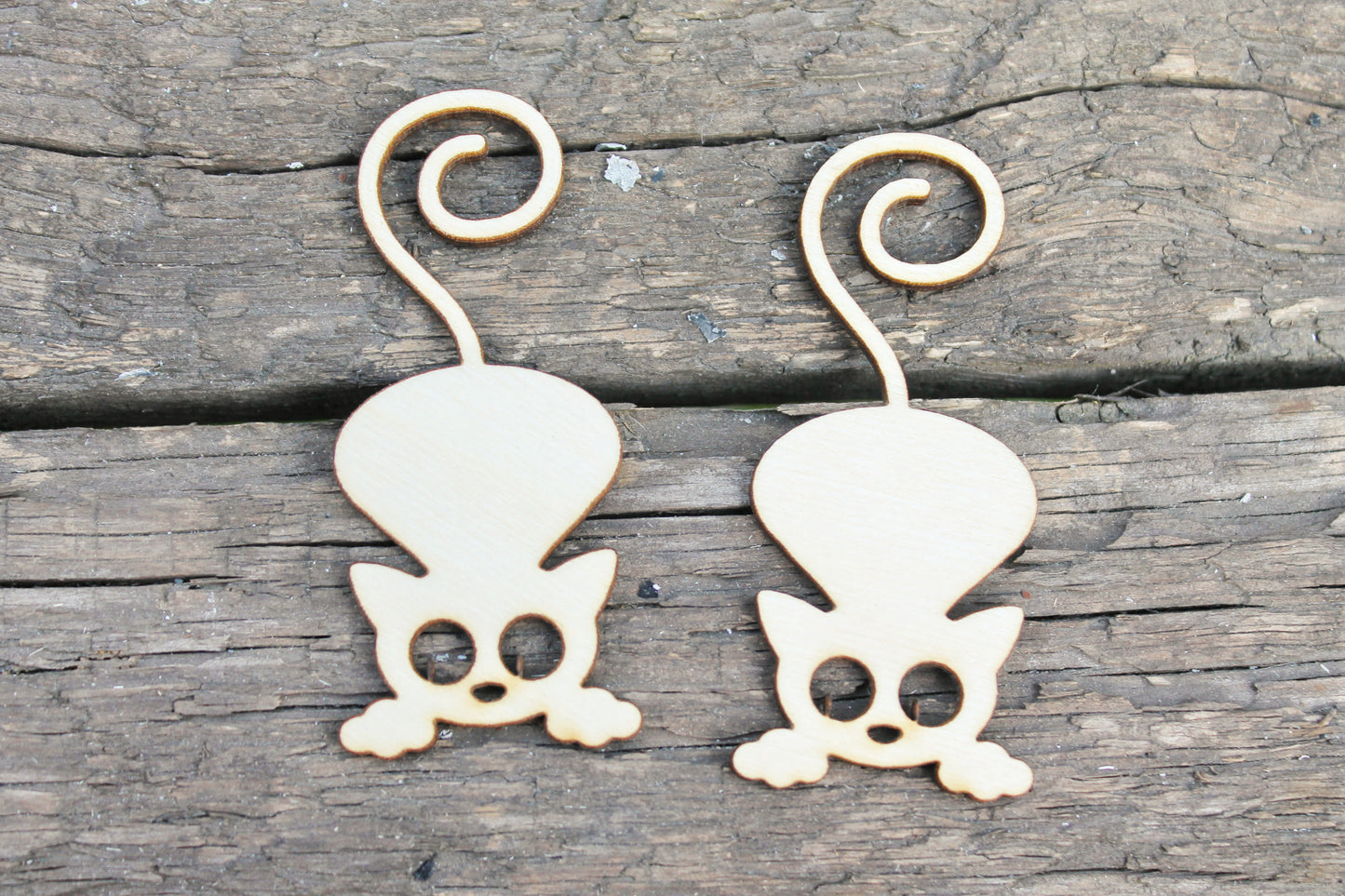 SET OF 2 - Wooden cats pendant/earrings base for jewelry making - 3.1 inches, unfinished jewel base, jewel supply, wooden pendant-9