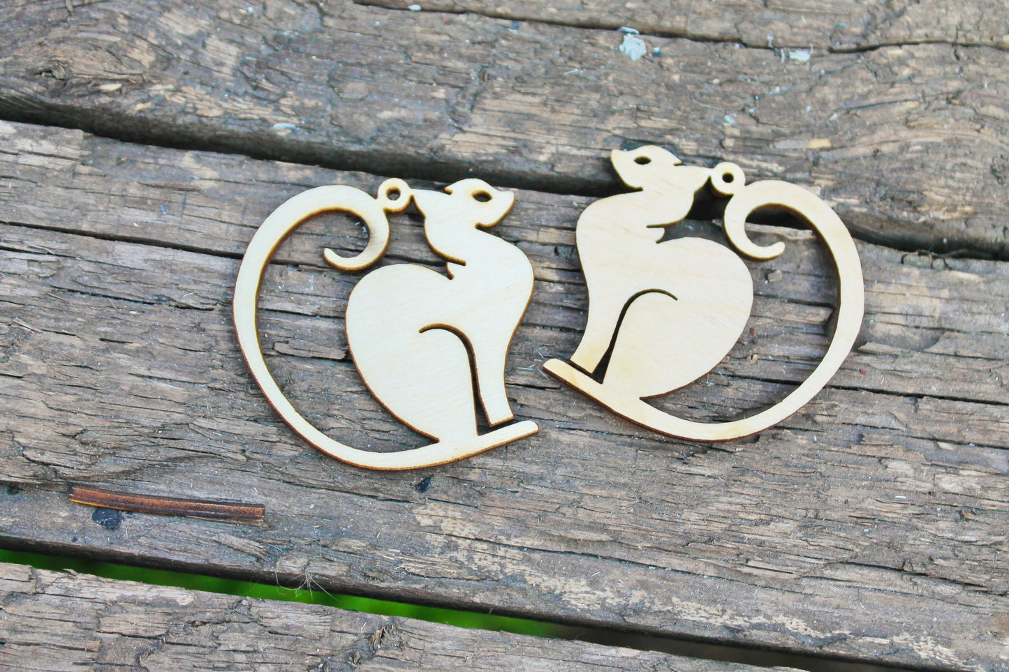 SET OF 2 - Wooden cats pendant/earrings base for jewelry making - 2 inches, unfinished jewel base, jewel supply, wooden pendant-10