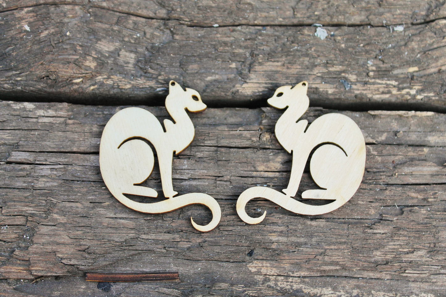 SET OF 2 - Wooden cats pendant/earrings base for jewelry making - 2 inches, unfinished jewel base, jewel supply, wooden pendant-11