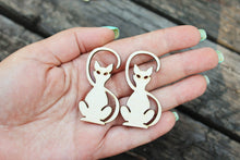Load image into Gallery viewer, SET OF 2 - Wooden cats pendant/earrings base for jewelry making - 2 inches, unfinished jewel base, jewel supply, wooden pendant-12
