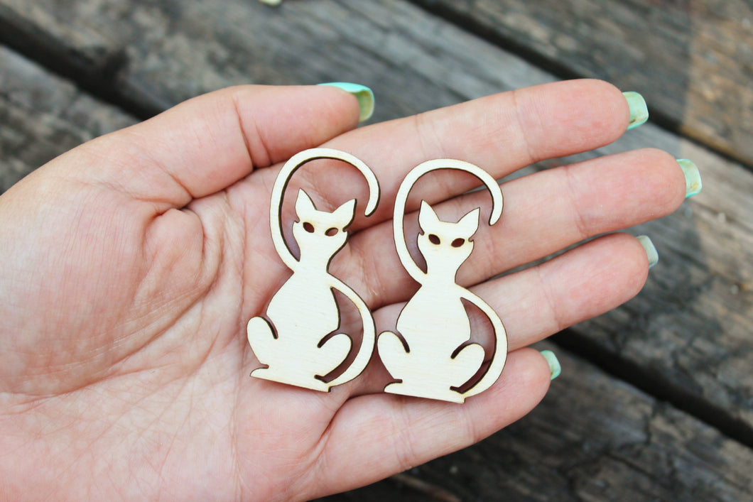 SET OF 2 - Wooden cats pendant/earrings base for jewelry making - 2 inches, unfinished jewel base, jewel supply, wooden pendant-12