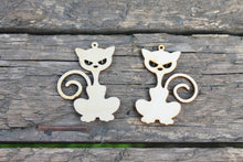Load image into Gallery viewer, SET OF 2 - Wooden cats pendant/earrings base for jewelry making - 2 inches, unfinished jewel base, jewel supply, wooden pendant-13

