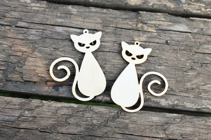 SET OF 2 - Wooden cats pendant/earrings base for jewelry making - 2 inches, unfinished jewel base, jewel supply, wooden pendant-14