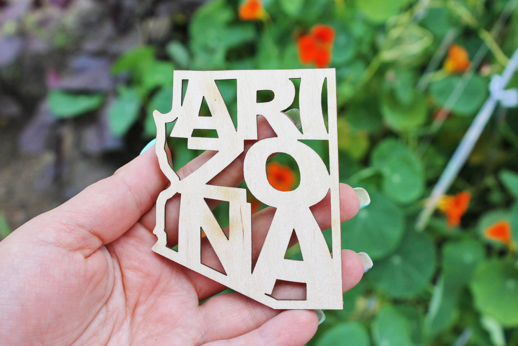 Arizona state inscription - Laser Cut - unfinished blank-3.5 inches - Arizona Map Shape Text, Pattern, Stencil, Outline