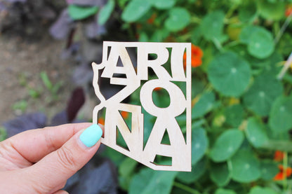 Arizona state inscription - Laser Cut - unfinished blank-3.5 inches - Arizona Map Shape Text, Pattern, Stencil, Outline