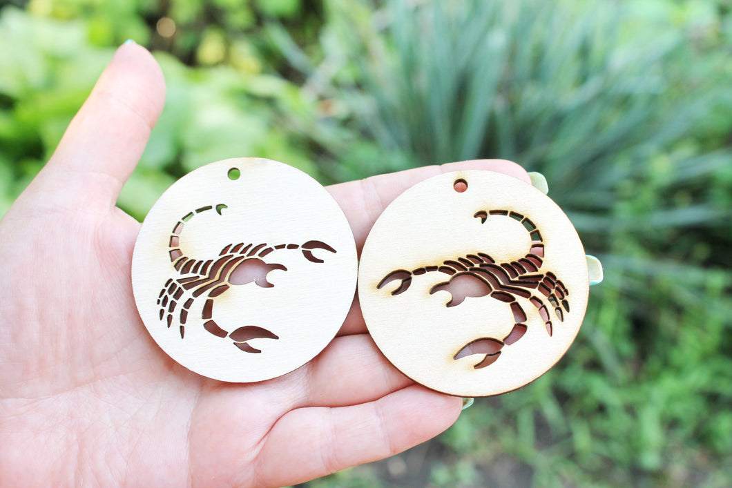 Zodiac earrings/pendants base, set of two Scorpio zodiac sign - laser cut zodiac 2.4 inches - plywood zodiac set- unfinished zodiac earrings