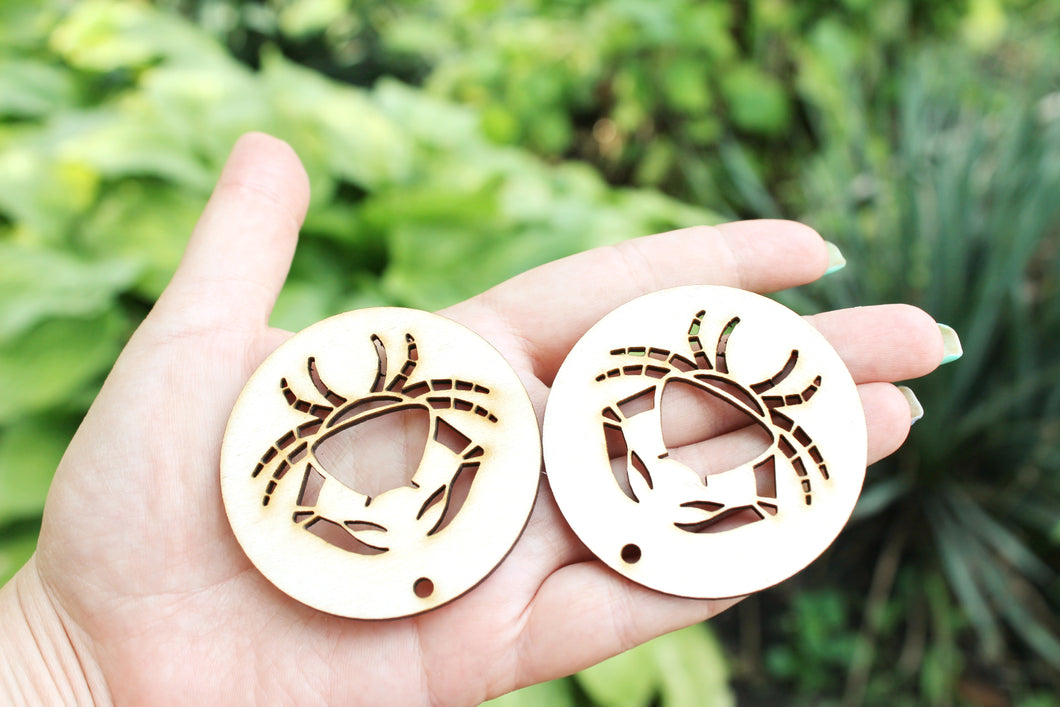 Zodiac earrings/pendants base, set of two Cancer zodiac sign - laser cut zodiac 2.4 inches - unfinished zodiac earrings