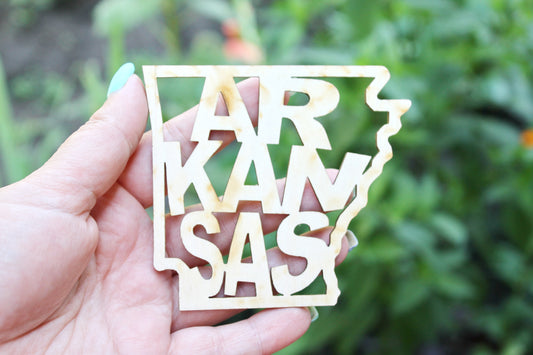 Arkansas state inscription - Laser Cut - unfinished blank-3.3 inches - Arkansas Map Shape Text, Pattern, Stencil, Outline