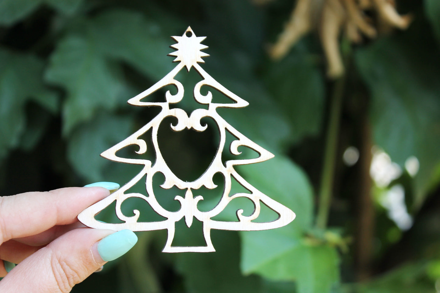 Christmas tree wooden decorative laser cut items, set of 4 - plywood Christmas décor - unfinished New year decor