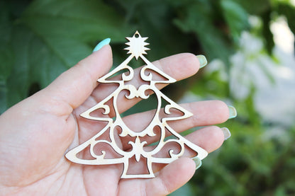 Christmas tree wooden decorative laser cut items, set of 4 - plywood Christmas décor - unfinished New year decor