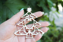 Load image into Gallery viewer, Christmas tree wooden decorative laser cut items, set of 4 - plywood Christmas décor - unfinished New year decor

