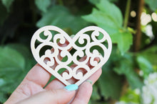 Load image into Gallery viewer, Christmas tree wooden decorative laser cut hearts, set of 3 - laser cut Christmas décor - unfinished New year décor
