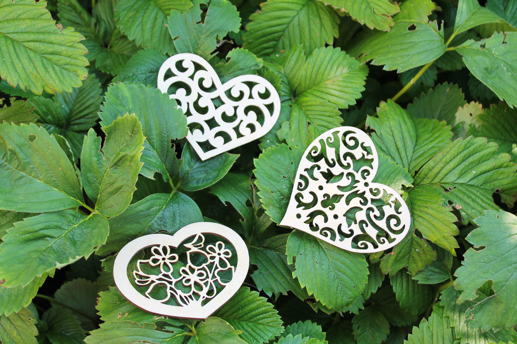 Christmas tree wooden decorative laser cut hearts, set of 3 - laser cut Christmas décor - unfinished New year décor