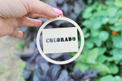 Colorado state pendant - Laser Cut - unfinished blank - 3.1 inches - Colorado Map Inside Circle