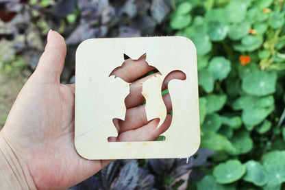 Halloween laser cut Cat coaster 4x4 inches - trivet hot pad - made of high quality plywood - table decor, Modern coasters - 2 - CAT