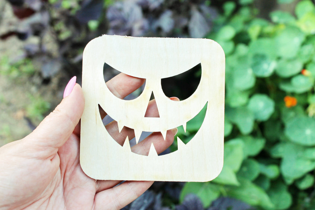 Halloween laser cut Jack O Lantern face coaster 4x4 inches - made of high quality plywood - table decor, Modern coasters -3- JACK-O-LANTERN
