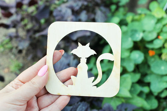 Halloween laser cut Cat coaster 4x4 inches - trivet hot pad - made of high quality plywood - table decor, Modern coasters - 4 - CAT