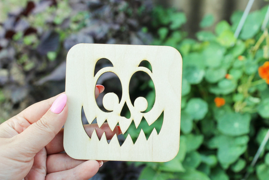 Halloween laser cut Jack O Lantern face coaster 4x4 inches - made of high quality plywood - table decor, Modern coasters -7- JACK-O-LANTERN