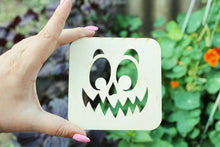 Load image into Gallery viewer, Halloween laser cut Jack O Lantern face coaster 4x4 inches - made of high quality plywood - table decor, Modern coasters -7- JACK-O-LANTERN
