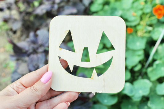 Halloween laser cut Jack O Lantern face coaster 4x4 inches - made of high quality plywood - table decor, Modern coasters -8- JACK-O-LANTERN