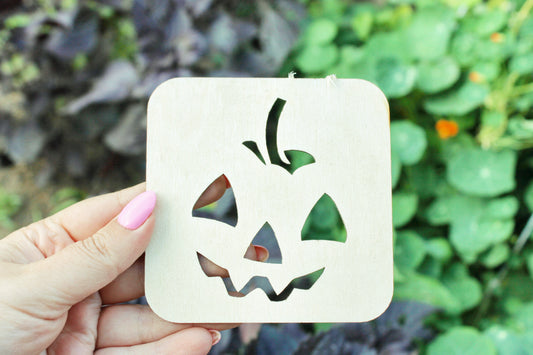 Halloween laser cut Jack O Lantern face coaster 4x4 inches - made of high quality plywood - table decor, Modern coasters -13- JACK-O-LANTERN