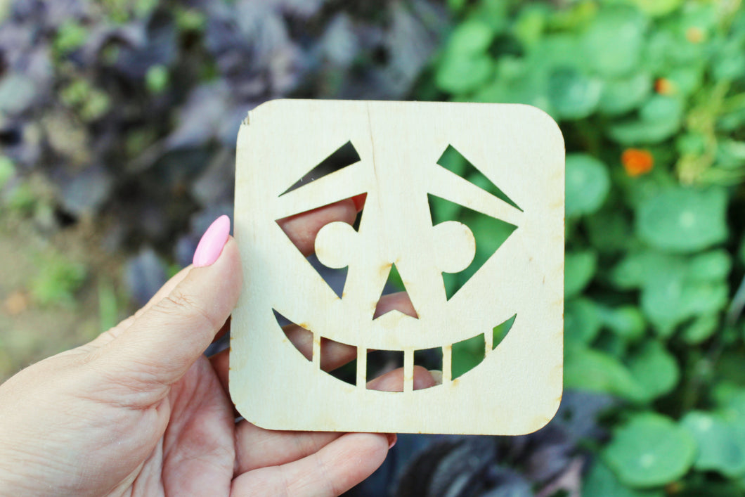 Halloween laser cut Jack O Lantern face coaster 4x4 inches - made of high quality plywood - table decor, Modern coasters -14- JACK-O-LANTERN