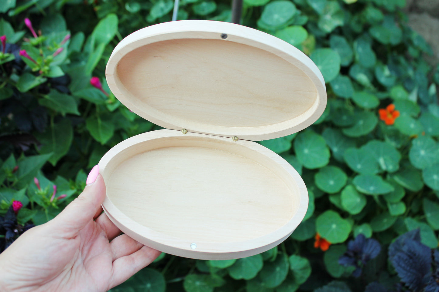 Oval unfinished wooden box 6.9 inches x 4.2 inches - eco-friendly - made from alder wood - oblong box on magnets