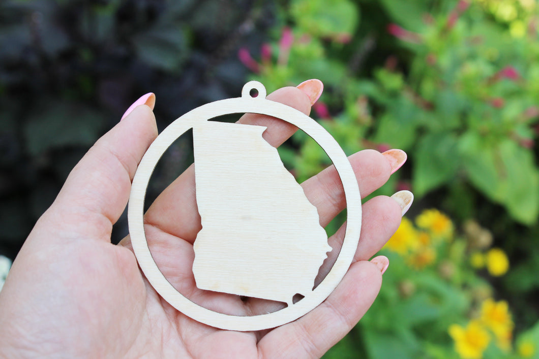Georgia state round pendant - Laser Cut - unfinished blank - 3.1 inches - Georgia Map Inside Circle