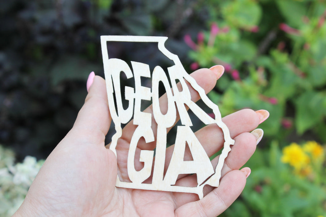Georgia state inscription - Laser Cut - unfinished blank - 3.7 inches - Georgia Map Shape Text, Pattern, Stencil, Outline